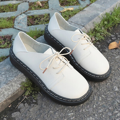 

Black soft sister small leather shoes female British wind spring Korean version of the hundred plus thick bottom tie with single s