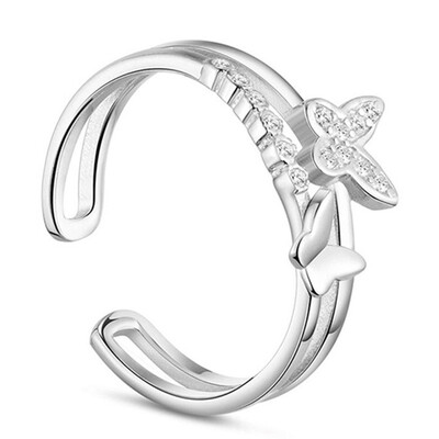 

925 Silver Cubic Zirconia Butterfly Rings For Women Fashion Jewelry Cocktail Ring Resizable Size WG78