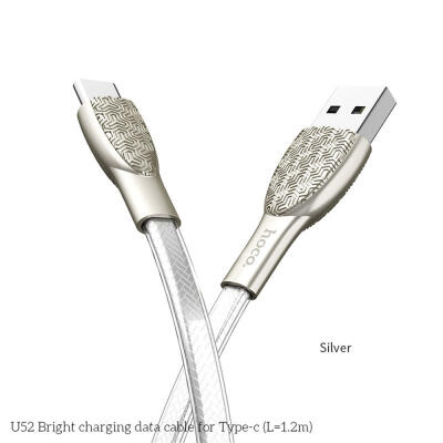 

HOCO U52 Bright Charging Data Cable 24A USB To Type-C 12m Length Zinc Alloy Joints Transparent PVC Braid