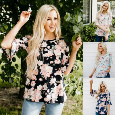 

Frauen Boho Floral Bluse Baggy Tops T-Shirt Schwangere Umstandsmode Plus Size