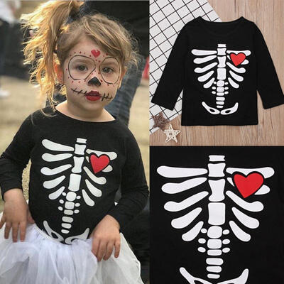 

Toddler Kid Baby Girl Halloween Cotton Bone Pattern Long Sleeve T-shirt Top Blouse Clothes