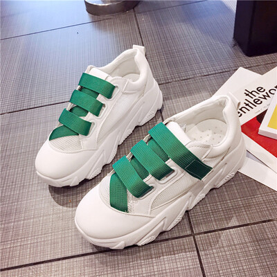 

Europe Station New Candy-colored hook&loop Thick-soled Sponge Cake Ventilated Torre Shoes Sneakers Small White Shoes Net Red W