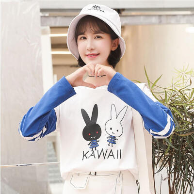 

Autumn Cute Rabbit Print Women O-Neck Bottoming T-shirt Long Sleeve Tops