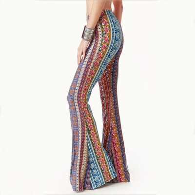 

Tailored Women spring&summer tight-fitting hip retro rose print big bell-bottom pant