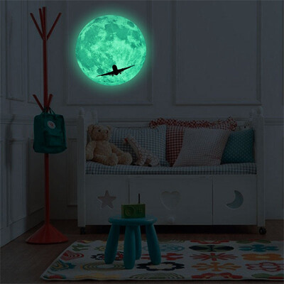 

Siaonvr 30cm 3D Large Moon Fluorescent Wall Sticker Removable Glow In The Dark Sticker