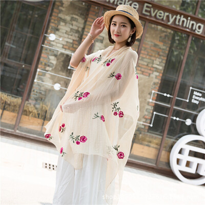 

Scarf shawl dual-use long female Korean version of the national wind embroidery chiffon scarves spring&autumn embroidered shawl manufacturers wholesale