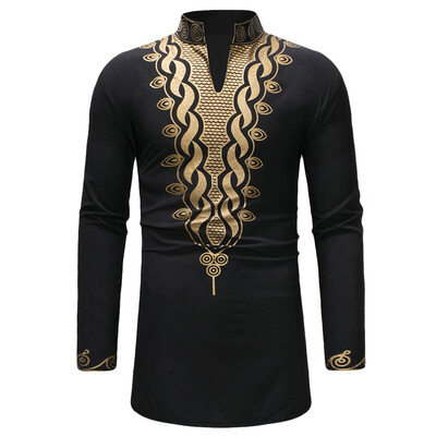 

Men Stand Collar V-neck Casual Long-sleeved Top