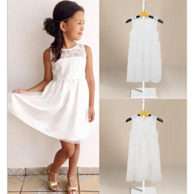 

Kids Girls Toddler Baby White Lace Princess Party Dresses Skirt Clothes 2-11Y