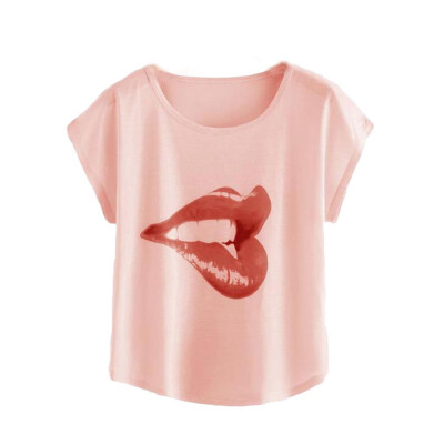 

Nomeni Women Short Sleeve Round Neck pure Color Mouth printed T-shirt Casual Blouse
