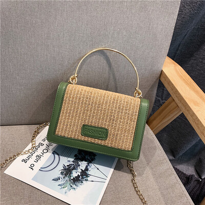 

2019 new simple contrast color portable woven bag fashion wild shoulder bag female Sen temperament chain Messenger bag