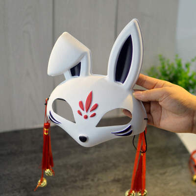 

Japanese Style Bunny Half Face Hand-Painted Mask Cosplay Masquerade Dress Up Mask For Bar Party Halloween Decoration