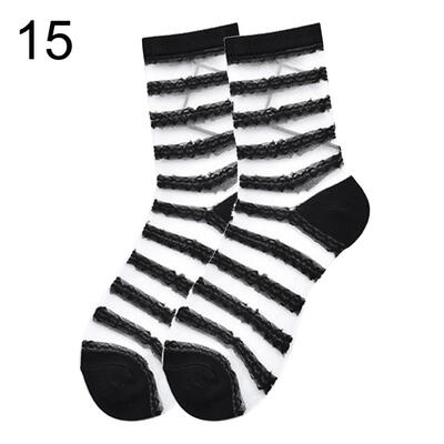 

Striped Heart Dots Bow Women Summer Ultra Thin Transparent Over Ankle Socks
