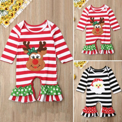 

US 2019 Xmas Infant Baby Girl Christmas Santa ClausDeer Romper Jumpsuit Clothes
