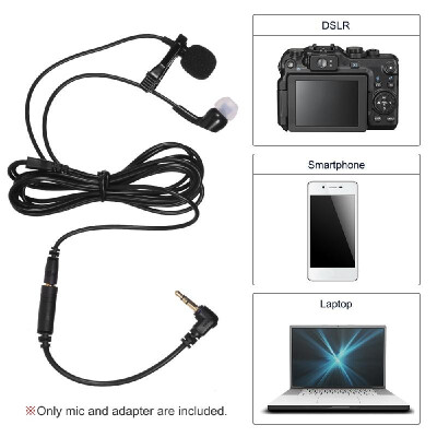 

2-In-1 Lavalier Lapel Omnidirectional Clip-on Microphone Mic with Single Earphone for Smartphone Tablet Laptop Camera 35mm Audio