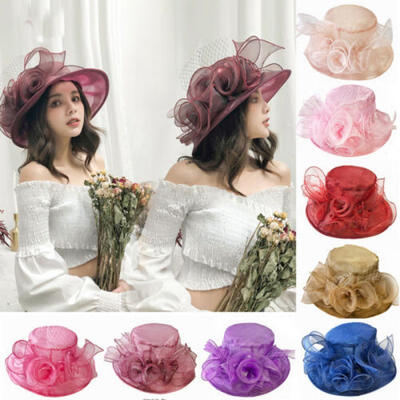 

Women Kentucky Derby Sun Hat Wide Brim Wedding Tea Party Church Organza Hats