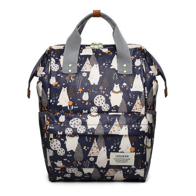 

Cartoon Print Diaper Bag Backpack Large Capacity Outdoor Zipper Nursing Bag