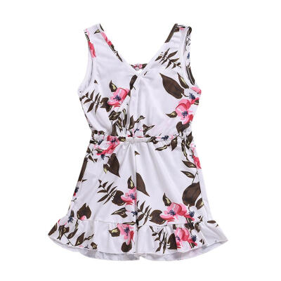 

Sleeveless Flower Print Jumpsuit Kids Girls Summer Casual V-neck Romper