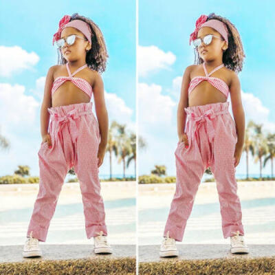 

US Kid Infant Baby Girls Summer Sling Sleeveless Tops Pants Headband Clothes