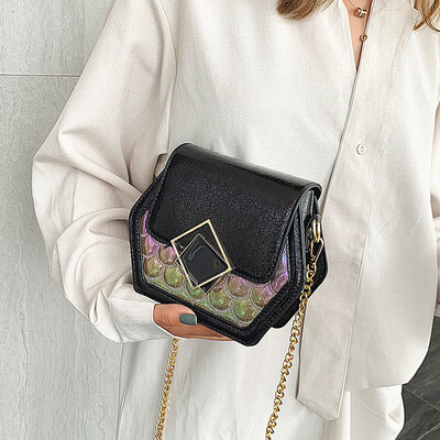 

2019 new Korean fashion colorful small square bag laser small bag lock chain bag shoulder Messenger bag handbag