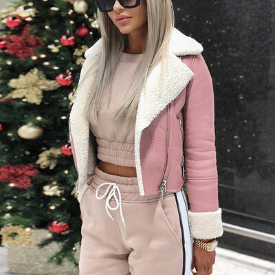 

Ladies Zipper Thick Coats Lapel Collar Warm Winter Long Sleeve Jackets Outwear