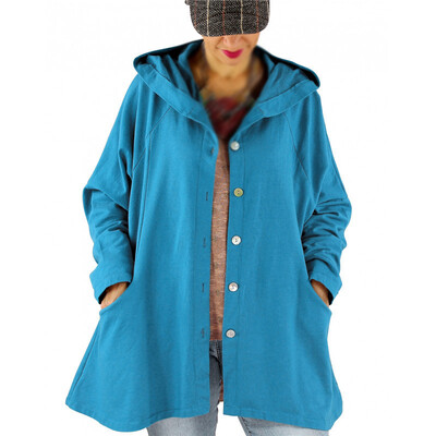 

Ladies Winter Hoodie Jacket Long Sleeve Cardigan Buttons Solid Warm Autumn Coat