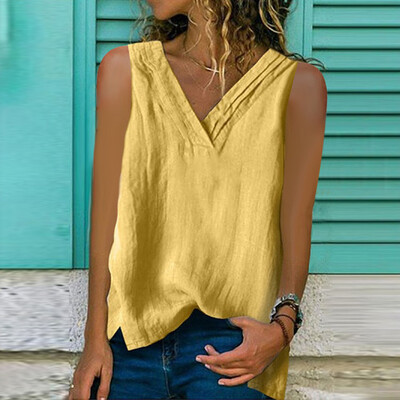 

Summer Womens Large V-neck Sleeveless Plain T-shirt Casual Loose Vest Tops
