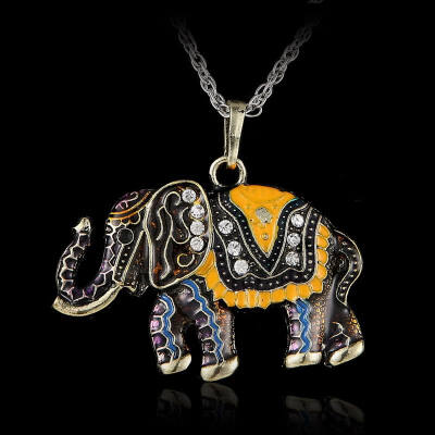 

Vintage Retro Women Jewelry Accessories Unique Necklace gold color Elephant Pendant Exquisite Long Necklaces Silver Link Chain