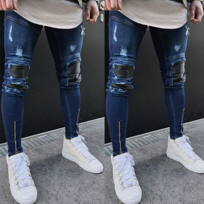 

Men Ripped Biker Skinny Jeans Frayed Destroyed Trousers Casual Denim Pants -3XL