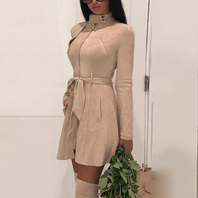 

Womens Ladies Fashion Casual Coat Tops Solid Zipper Waist Belt Slim Fit Coats
