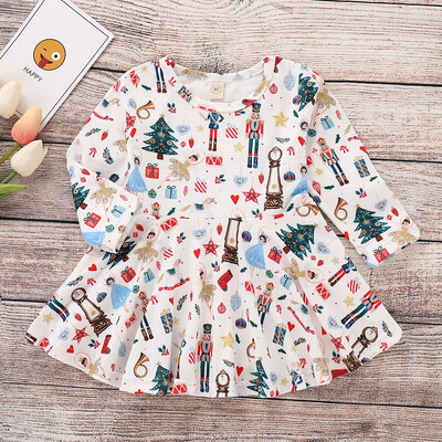 

Toddler Baby Girl Tree Long Sleeve Cartoon Print Dress Christmas Princess Cloth