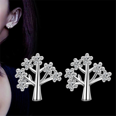 

Women Accessories Fashion Jewelry Stud Earrings Silver Color Cubic Zirconia Brithday Gift J16