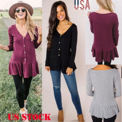 

New Fashion Women Autumn Tops Long Sleeve Crew Neck Tunic Blouse T Shirt Tee
