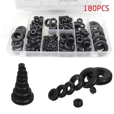 

180pcs 8 Size Black Rubber Washer Seals Grommets Assortment Set Open Blanking Hole Wiring Cable