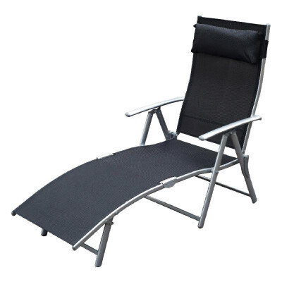 

Steel Sling Fabric Outdoor Folding Chaise Lounge Chair Recliner - Black