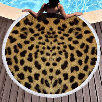 

Gobestart 1 PC Round Beach Pool Home Shower Towel Blanket Table Cloth Yoga Mat Leopard