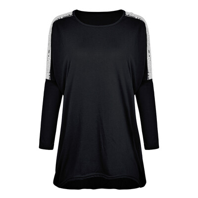 

Fashion Womens Casual Shirt Sequins Long Sleeve Round Neck Loose Tops Blouse