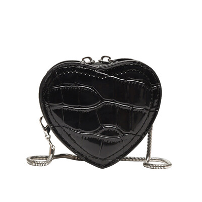 

Women Fashion Serpentine Leather Heart Shape Chain Bags Mini Shoulder Bag Crossbody Bag