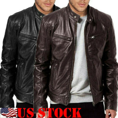 

US Mens Fashion Lambskin Leather Jacket BLACK & BROWN Slim fit Biker Jacket Coat