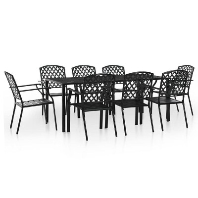 

9 Piece Outdoor Dining Set Steel Black