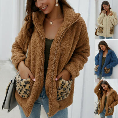 

Womens Teddy Bear Oversized Coat Ladies Borg Zip Faux Fur Jacket Leopard Print
