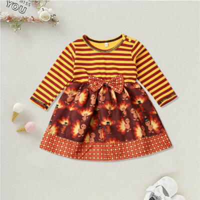 

US STOCK Toddler Baby Girl Kid Thanksgiving Long Sleeve Skirt Tutu Dress Outfits