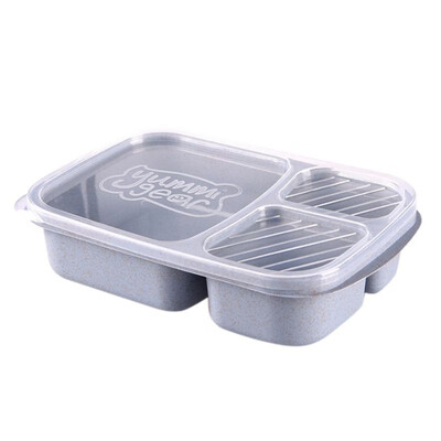 

Wheat Straw Box 3 Grid With Lid Environmentally friendly Microwave Food Box Biodegradable Storage Container Lunch For Picnic