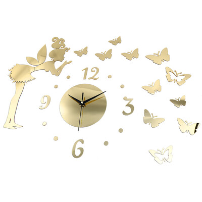 

Butterfly Elf Mirror Effect Sticker DIY Wall Clock Home Decoration