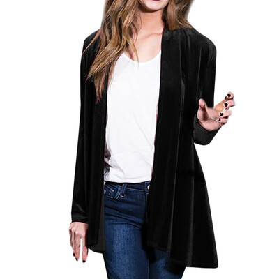 

Toponeto Women Solid Regular Frill Slim Fit Long Sleeve Peplum Velvet Coat Cardigan