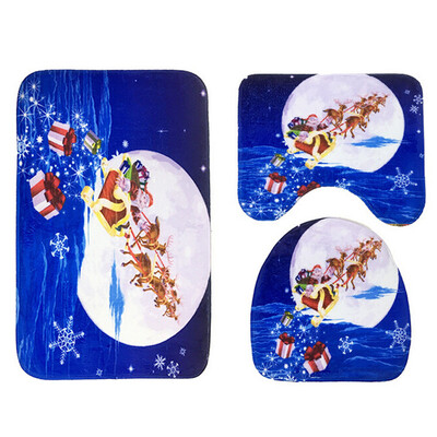 

〖Follure〗Bathroom Non-Slip Blue Ocean Style Pedestal Rug Lid Toilet Cover Bath Mat