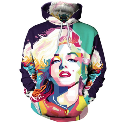 

New Women Fashion Casual Marilyn Monroe Watercolor Style 3D Printing Loose Hooded Pullover Tops