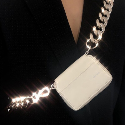 

Thick Metal Chain Shoulder Bag Women Personality Black Coin Purse Mini Card Holder Wallets Ladies England Style Small Chest Bags