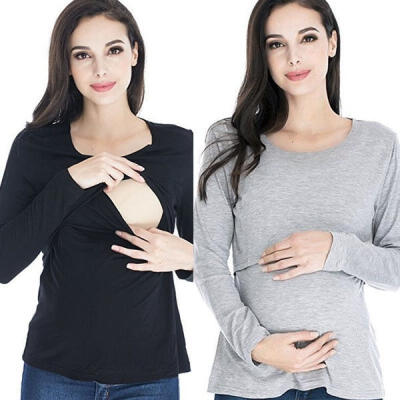 

Maternity Clothes Long Sleeve Breastfeeding Tops Women Nursing T-shirt Cotton