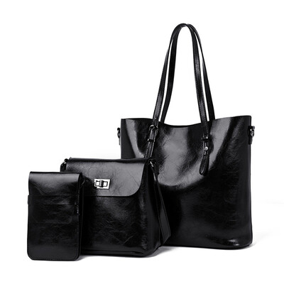 

Tailored Fashion Ladies Zipper Oil Leather Handbag Shoulder Bag Messenger Bag Three-Piece