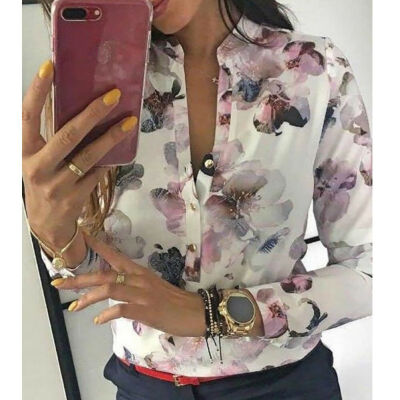 

Fashion Floral Print OL Women Ladies Casual Long Sleeve Top Shirts Blouses 2019